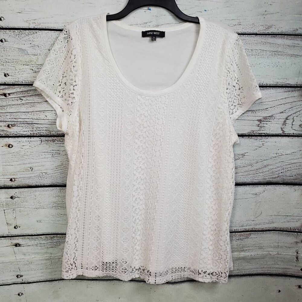 Nine West XXL White SS Lace Front Top